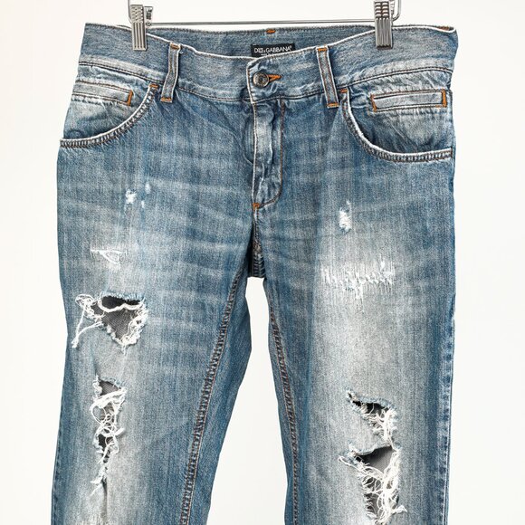 Dolce & Gabbana Medium-Wash Distressed Straight-Leg Jeans - Picture 3 of 12